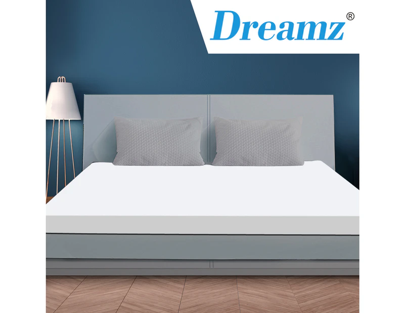 Dreamz 7cm Memory Foam Bed Mattress Topper Polyester Underlay Cover King - White