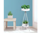 Levede Plant Stand 2 Tiers Outdoor Indoor Metal Flower Pots Rack Garden White