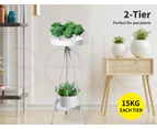 Levede Plant Stand 2 Tiers Outdoor Indoor Metal Flower Pots Rack Garden White