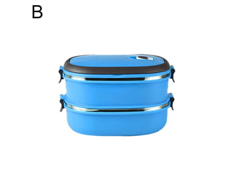 1/2/3 Layer Rectangle Stainless Steel Thermal Lunch Box Food Storage Container - Blue Dual Layer