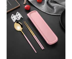 Flatware Kit Korean Style Dust-proof Stainless Steel Chopsticks Fork Spoon Dinner Set for Daily Use - Pink Gold