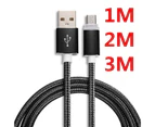 1/2/3M Micro USB Data Sync Fast Charger Charging Cable Cord for Samsung Android - Silver