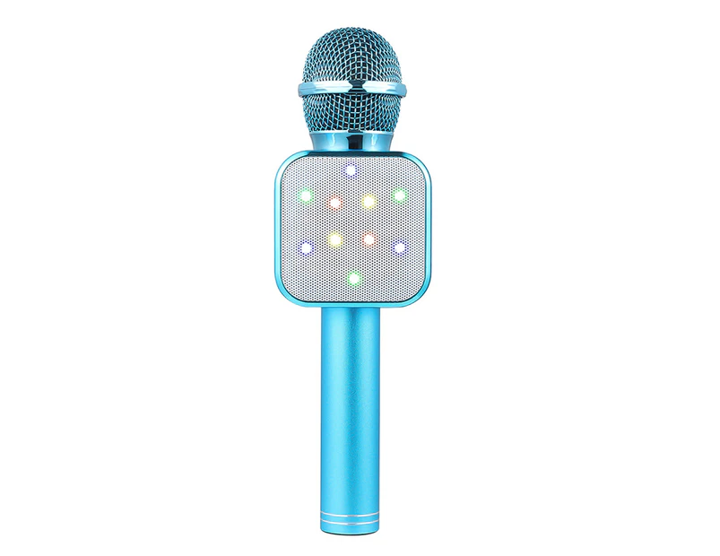 Bluetooth Wireless Microphone LED Lights Handheld Karaoke ABS Audio Microphone for KTV - Blue