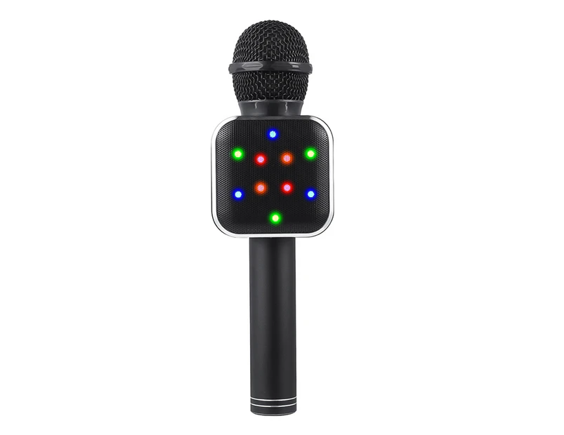 Bluetooth Wireless Microphone LED Lights Handheld Karaoke ABS Audio Microphone for KTV - Black