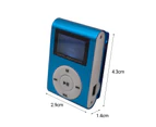Mini MP3 Player LCD Screen Support TF Card Metal Clip USB Sports Music Walkman for Running - Blue