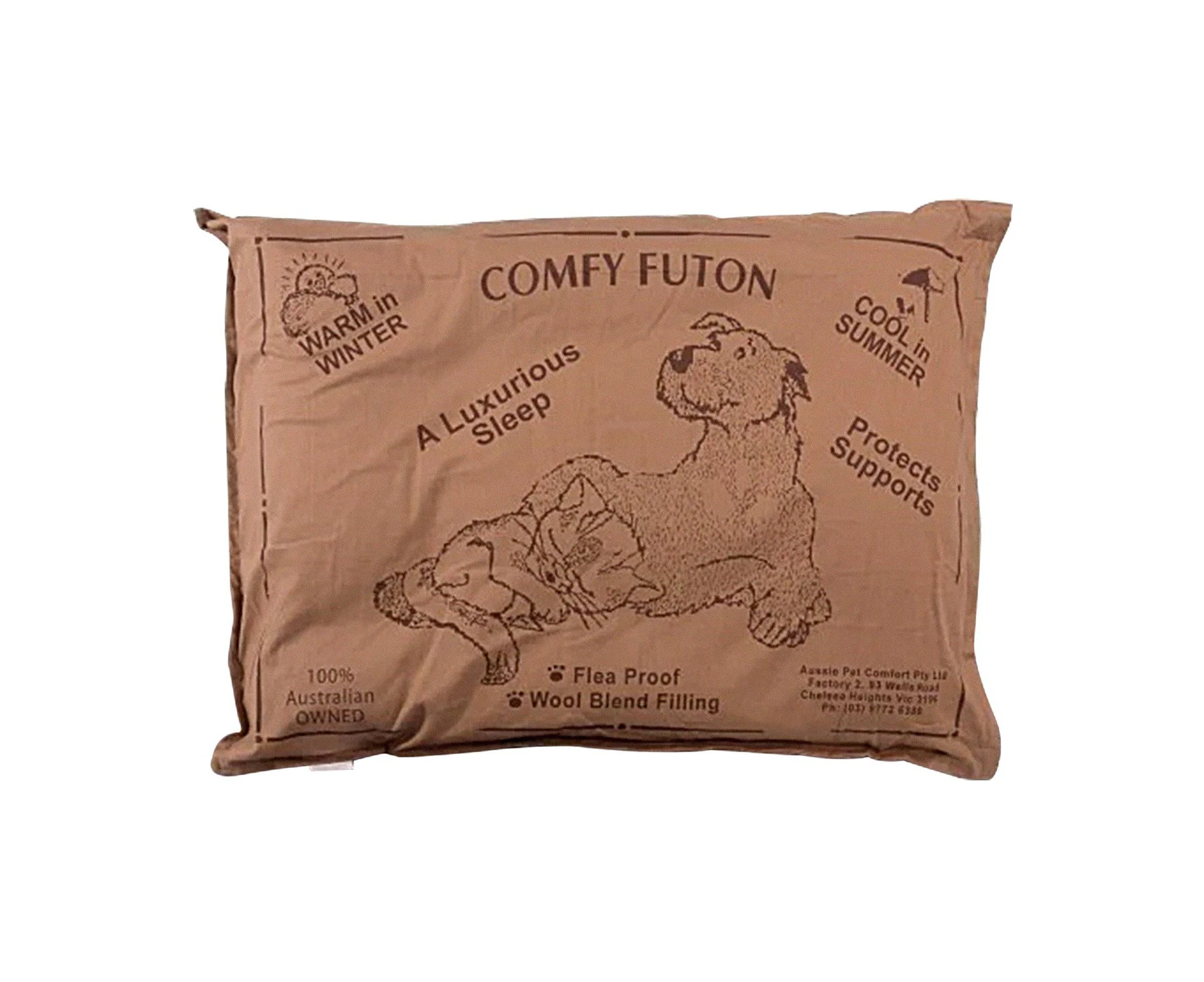 Aussie Made Comfy Pet Futon Dog 74cm Wool Blend Small - Brown