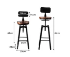 Levede 2x Bar Stool Kitchen Wooden Metal Backrest Barstools Industrial Swivel