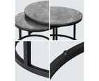 Oikiture Set of 2 Coffee Table Round Marble Nesting Side End Table - Grey/ Black