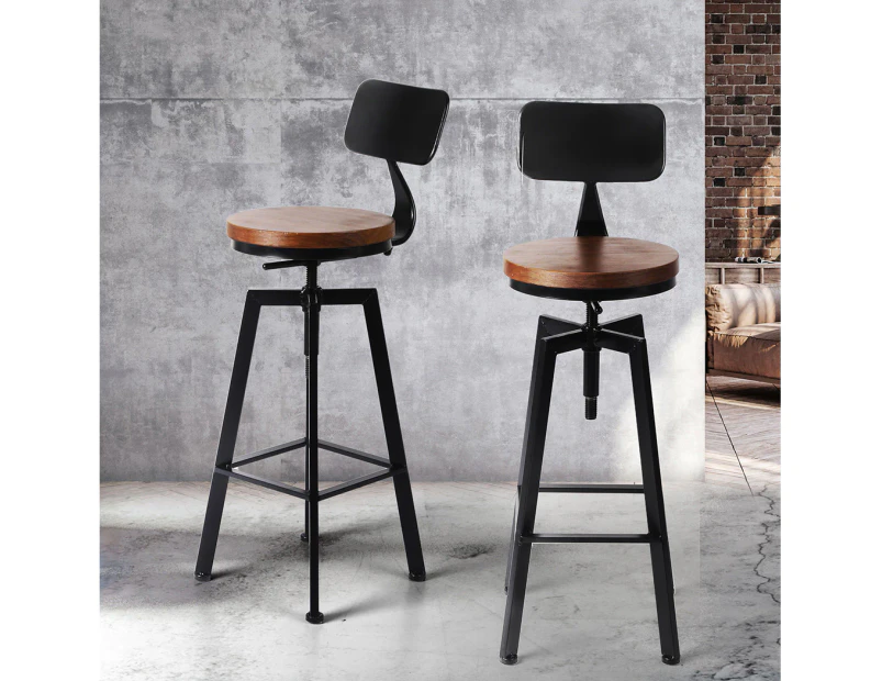 Levede 4x Bar Stool Kitchen Wooden Metal Backrest Barstools Industrial Swivel