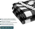 (130cm  x 150cm , Checkered White) - PAVILIA Fleece Throw Blanket with Pom Pom Fringe | Buffalo Plaid Chequered White, Black Flannel Throw | Super Soft Lig