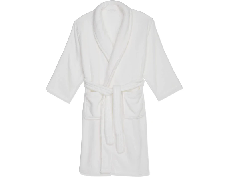 Bathrobe Dressing Gown Men's Women's Luxurious Coral Fleece White S/M - White