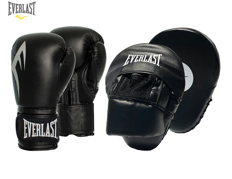 Everlast 10oz Power Glove & Mitt Combo Boxing Gloves - Black/Silver