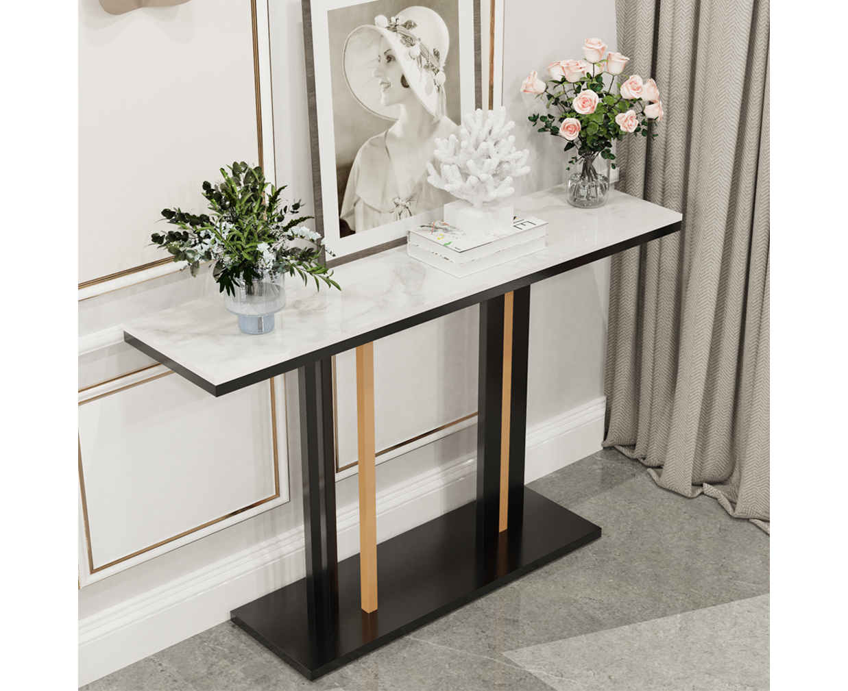 UNHO Unique Marble Console Table Sintered Stone Entryway Display Table ...