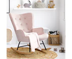 Oikiture Rocking Chair Armchair Velvet Accent Chairs Fabric Upholstered Pink