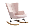 Oikiture Rocking Chair Armchair Velvet Accent Chairs Fabric Upholstered Pink