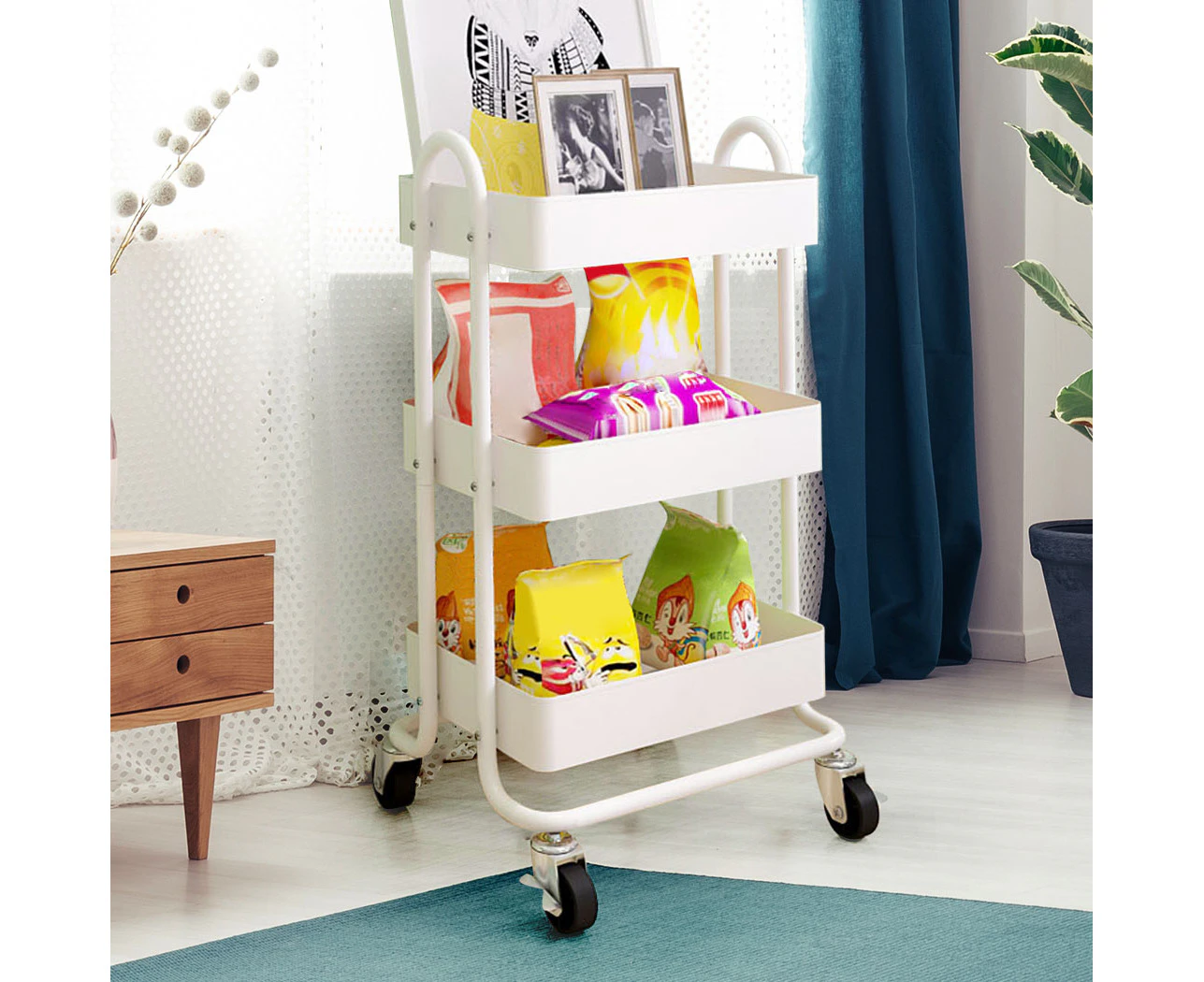 Levede 3 Tiers Kitchen Trolley Cart Steel Storage Rack Shelf Organiser White