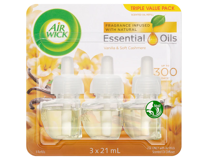3 x Air Wick Vanilla & Soft Cashmere Essential Oils Scented Oil Diffuser Refills 21mL