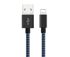 Nylon Charging Cable Fast Charger  Braided Cable Lightning 2.4A Cord For iPhone iPad-3M Blue Black