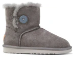 Grosby Women's Button UGG Boots Sheepskin Water Resistant Ankle Shoes Slippers - Dark Grey
