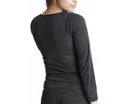 Ladies Merino Wool Blend Long Sleeve Thermal Spencer Top Underwear Thermals - Black