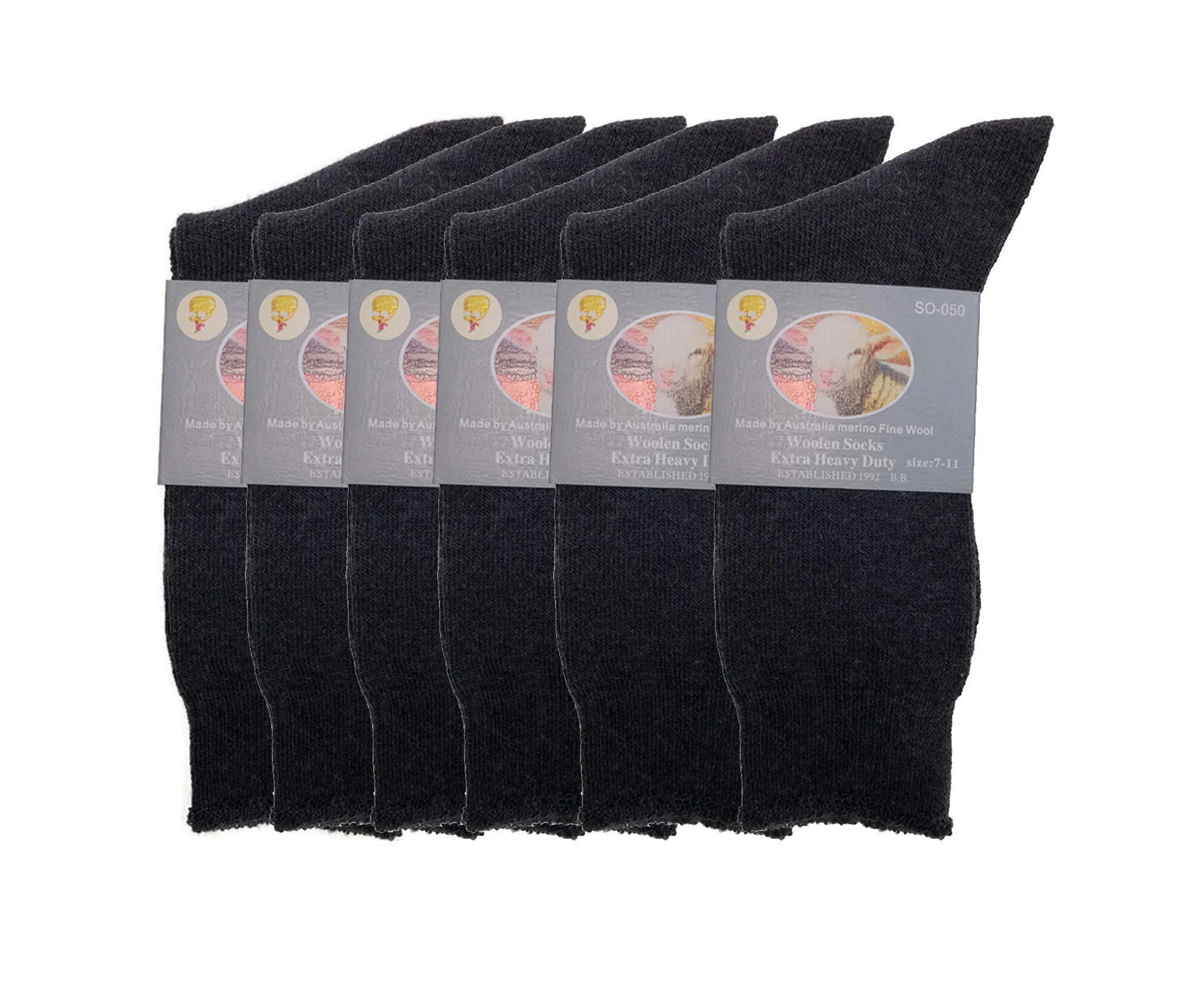 6 Pairs Merino Wool Blend Woolen Work Socks Hiking Heavy Duty Warm Thermal Bulk - Charcoal