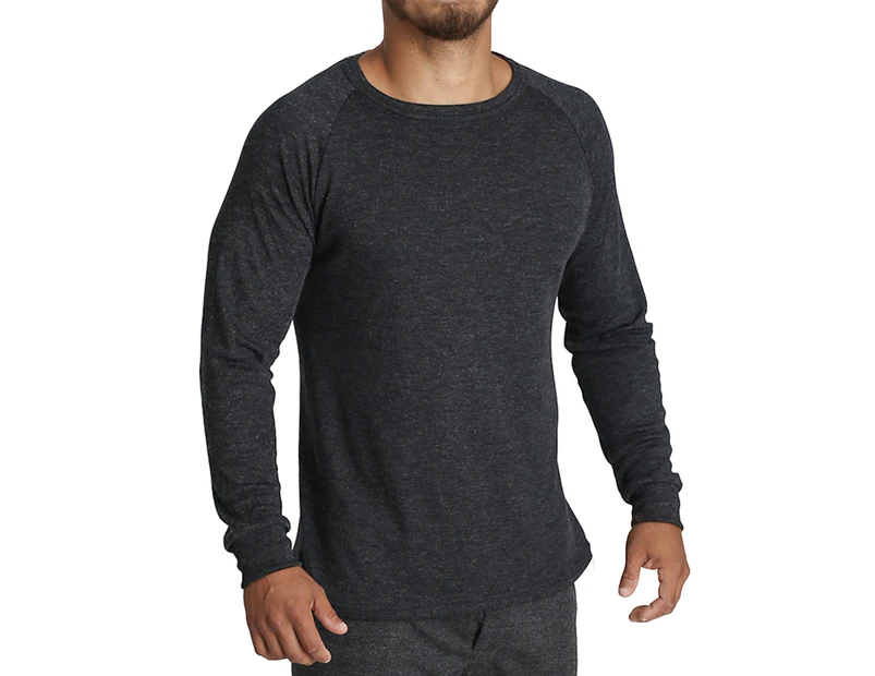 Men's Merino Wool Blend Long Sleeve Thermal Top Underwear Thermals Base Layer - Black