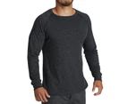 Men's Merino Wool Blend Long Sleeve Thermal Top Underwear Thermals Base Layer - Black