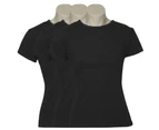 3x Women's Plain Ladies T SHIRT 100% COTTON Basic Tee Casual Top Size 6-24 BULK - Black