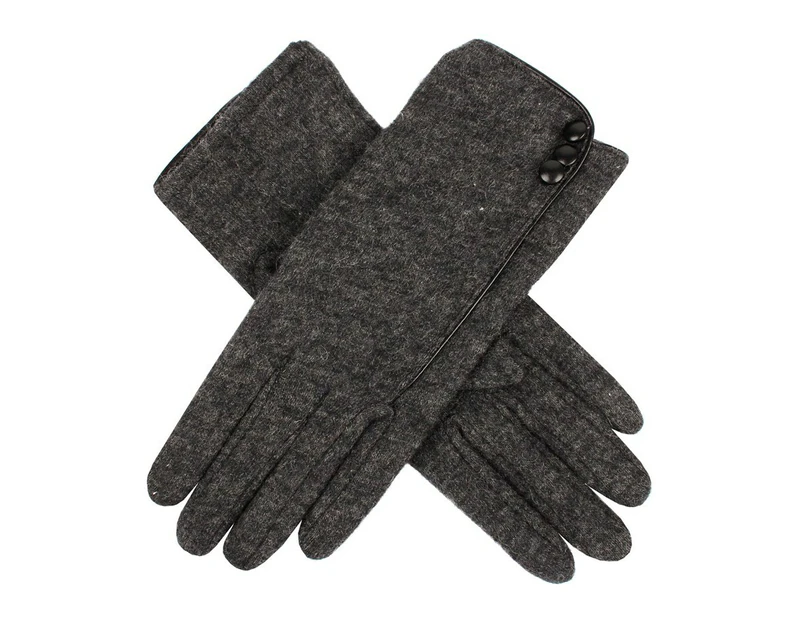 Dents Womens Plain Wool Glove With Contrast Piping Warm Winter Fleece Thermal - Charcoal/Black