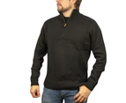100% SHETLAND WOOL Half Zip Up Knit JUMPER Pullover Mens Sweater Knitted - Plain Black
