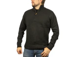 100% SHETLAND WOOL Half Zip Up Knit JUMPER Pullover Mens Sweater Knitted - Plain Black - 6XL