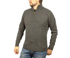 100% SHETLAND WOOL Half Zip Up Knit JUMPER Pullover Mens Sweater Knitted - Charcoal (29)