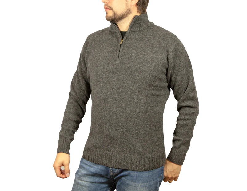 Jumpers 100% Shetland Wool Half Zip Up Knit Jumper Pullover Mens Sweater Knitted Charcoal (29)