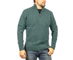 100% SHETLAND WOOL Half Zip Up Knit JUMPER Pullover Mens Sweater Knitted - Sherwood (32)