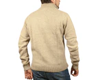 100% SHETLAND WOOL Half Zip Up Knit JUMPER Pullover Mens Sweater Knitted - Oat Marle (03)