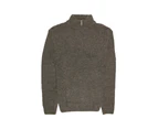 100% SHETLAND WOOL Half Zip Up Knit JUMPER Pullover Mens Sweater Knitted - Charcoal (29)