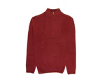 100% SHETLAND WOOL Half Zip Up Knit JUMPER Pullover Mens Sweater Knitted - Burgundy (97)