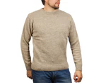 100% SHETLAND WOOL CREW Round Neck Knit JUMPER Pullover Mens Sweater Knitted - Beige (03)