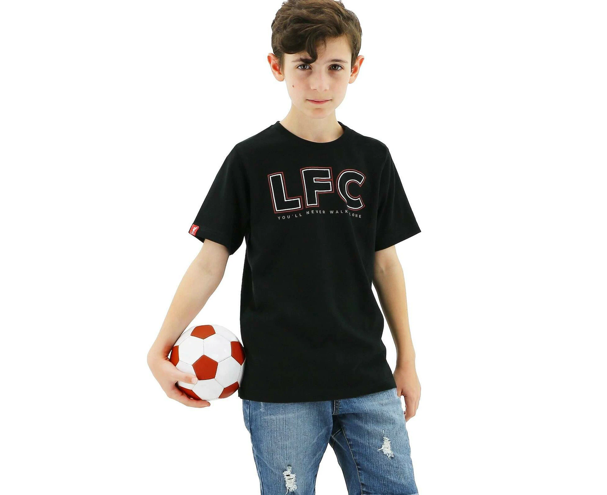 Liverpool FC Youth Boys Youll Never Walk Alone T-Shirt Top Tee Soccer - Black