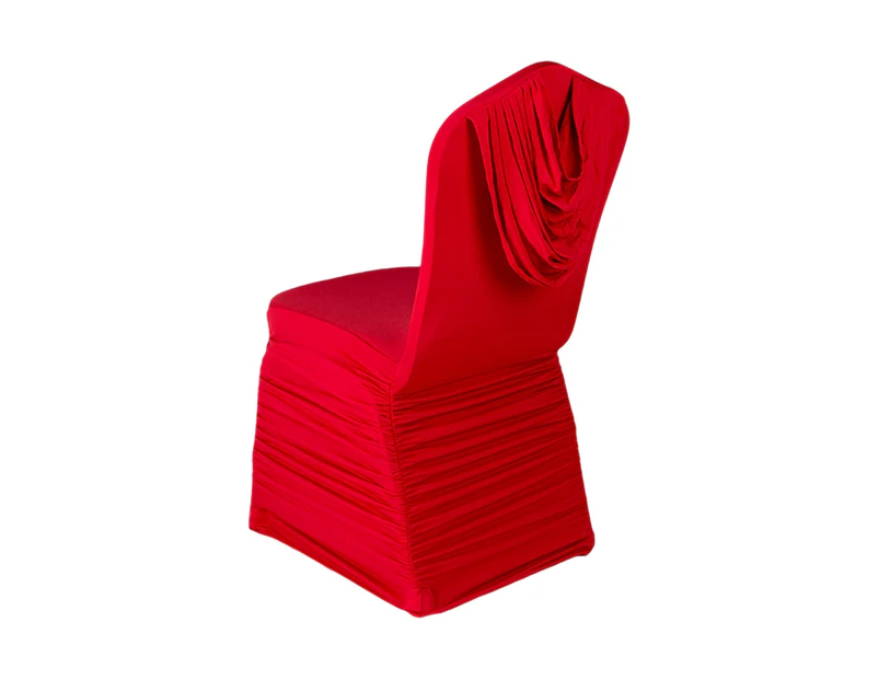 Chair Cover High Elastic Integrated Decorative Polyester Ruched Design Dining Chair Protector Cover for Daily Use - Red