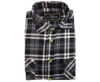 Men's Half Placket Flannelette Long Sleeve Pullover Shirt 100% Cotton Check Authentic Flannel - Black/Purple
