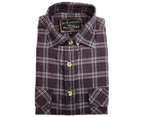 Men's Half Placket Flannelette Long Sleeve Pullover Shirt 100% Cotton Check Authentic Flannel - Burgundy