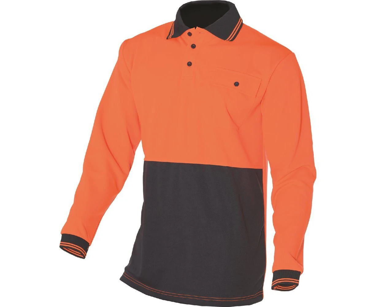 HUSKI Hi Vis Polo Shirt Long Sleeve Safety High Visibility Workwear Driver PPE - Orange