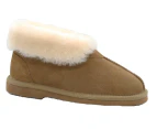 GROSBY Women's Princess UGG Boots Genuine Sheepskin Suede Leather Slippers - Chestnut