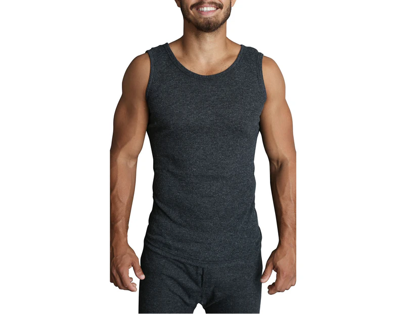 Men's THERMAL Merino Wool Blend Singlet Top Sleeveless Warm Underwear - Black