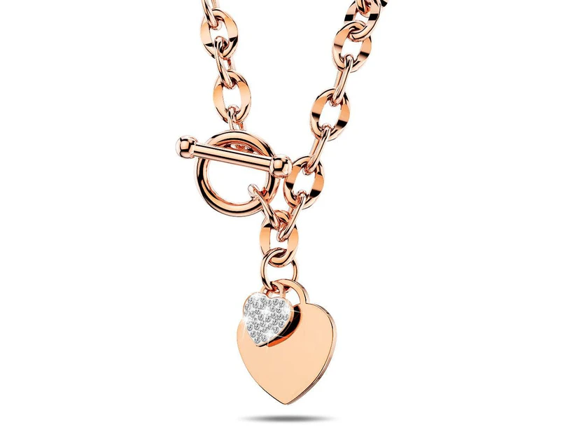 Diamond cut Belcher Chain T-lock Toggle Necklace in Rose Gold Layered Steel Jewellery