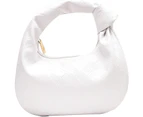 Leather Hobo Handbag For Women Small Shoulder Bag Zipper Closure,White