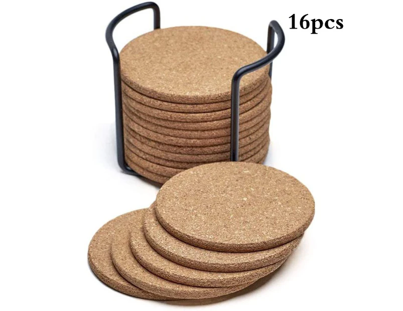 Natural Cork Coasters Round 16 Piece Set Absorbent Eco-Friendly Heat Resistant & Reusable