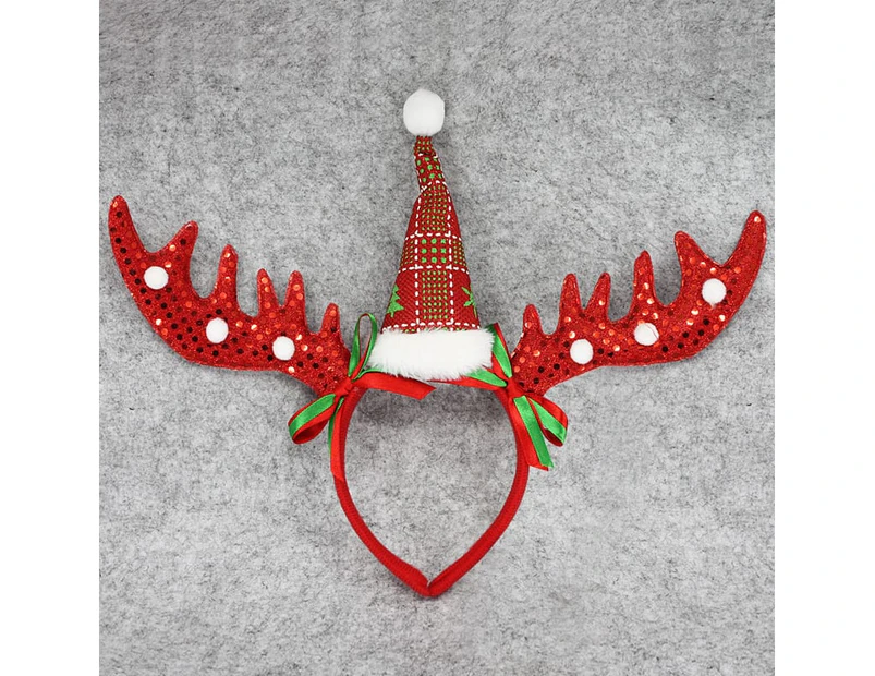 2pcs Christmas Headband Red Antler Pom Poms
