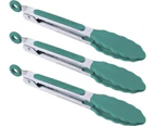Cooking Tongs Set of 3 Mini Kitchen Tongs Silicone Serving Tongs With Silicone Tips for FoodGrill, Salad, BBQ(Teal Blue)